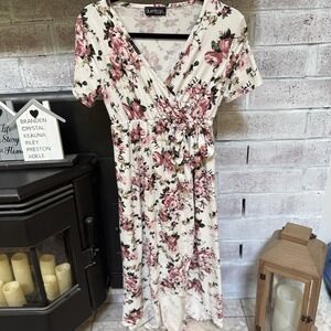 Duetime Maternity Dress Women's XS White Floral Midi Shift Cottagecore Feminine
